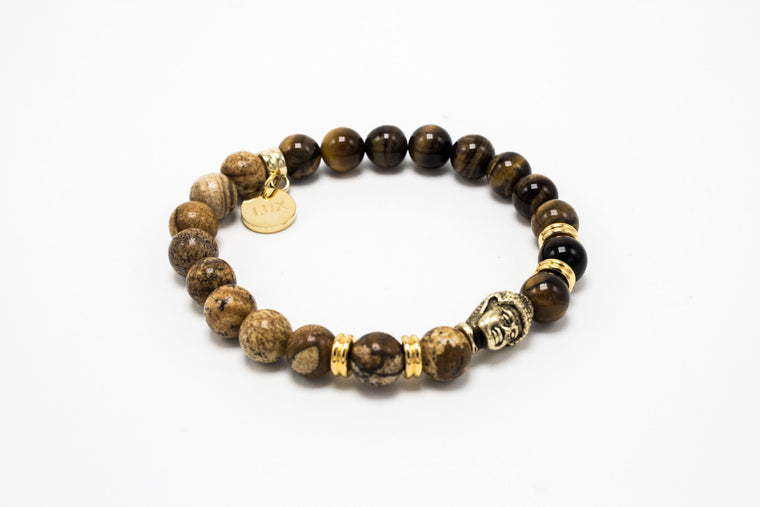 Jasper and Classic Tiger Eye Golden Lux Buddha Head