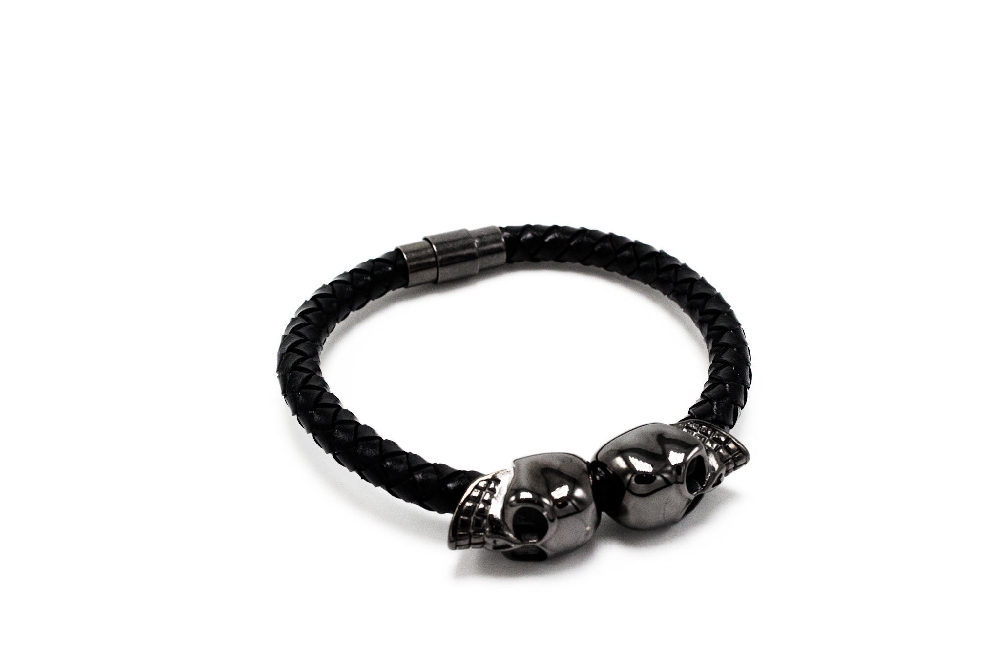 Black Lux Skull Leather Bracelet