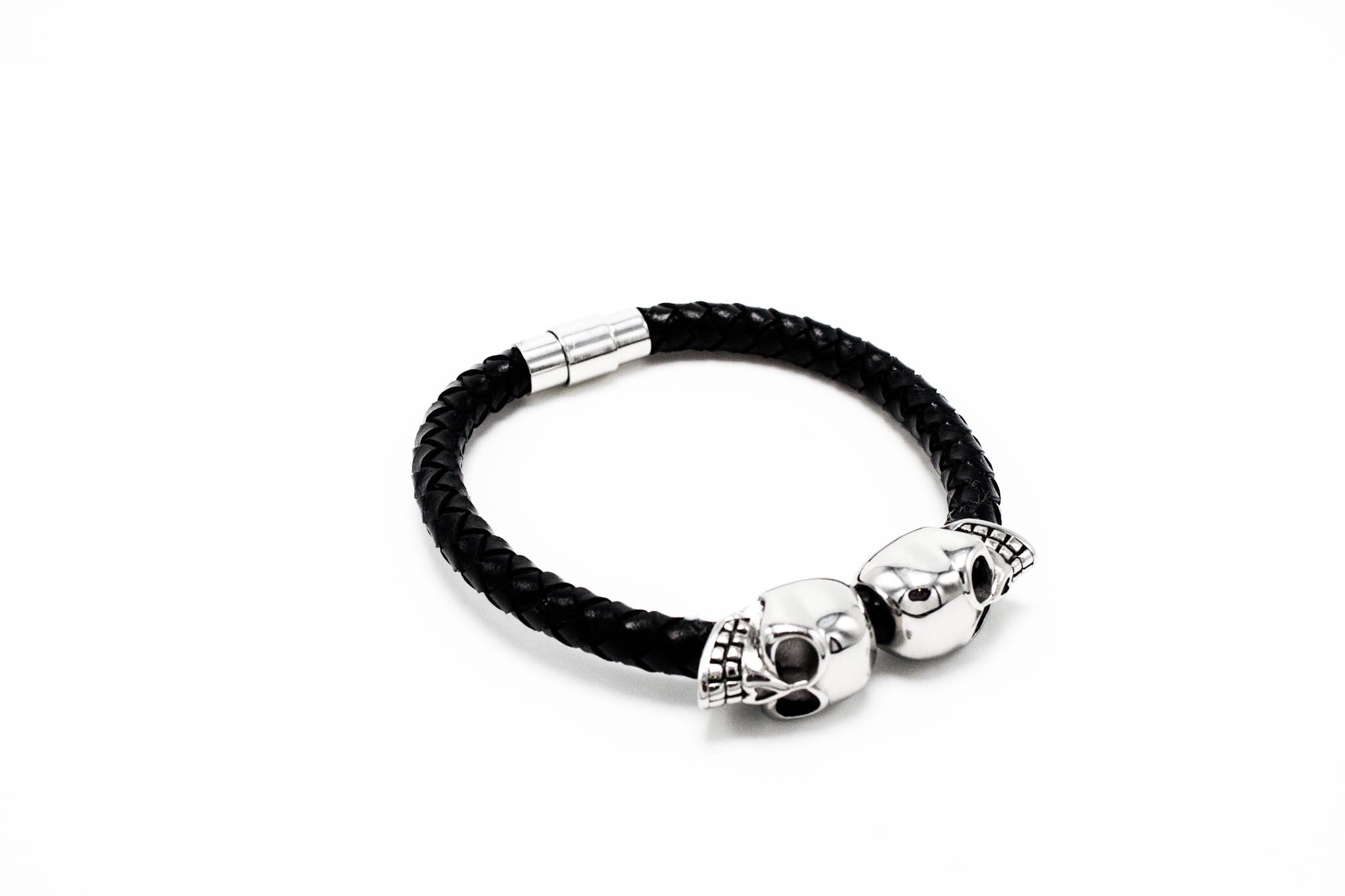 Silver Lux Skull Leather Bracelet