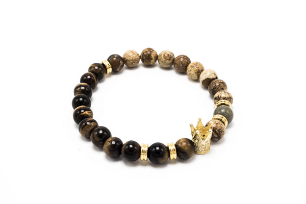 Brown Tiger eye and Earth Stone Jasper Golden Lux Crown
