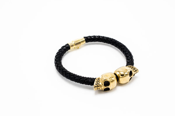 Golden Lux Skull Leather Bracelet